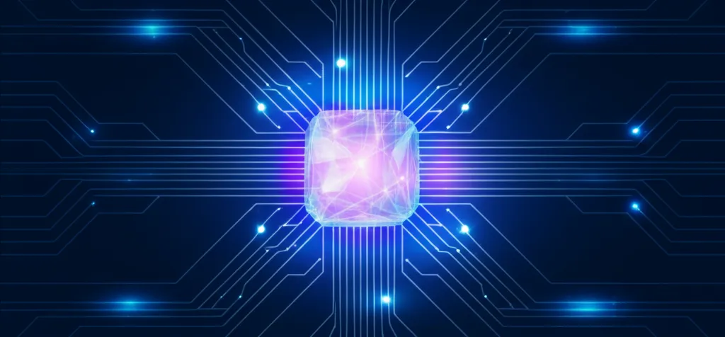 Схематичное изображение, иллюстрирующее AI-фреймворки для парсинга и интеграция с LLM, где потоки данных сходятся в центральном ядре искусственного интеллекта.