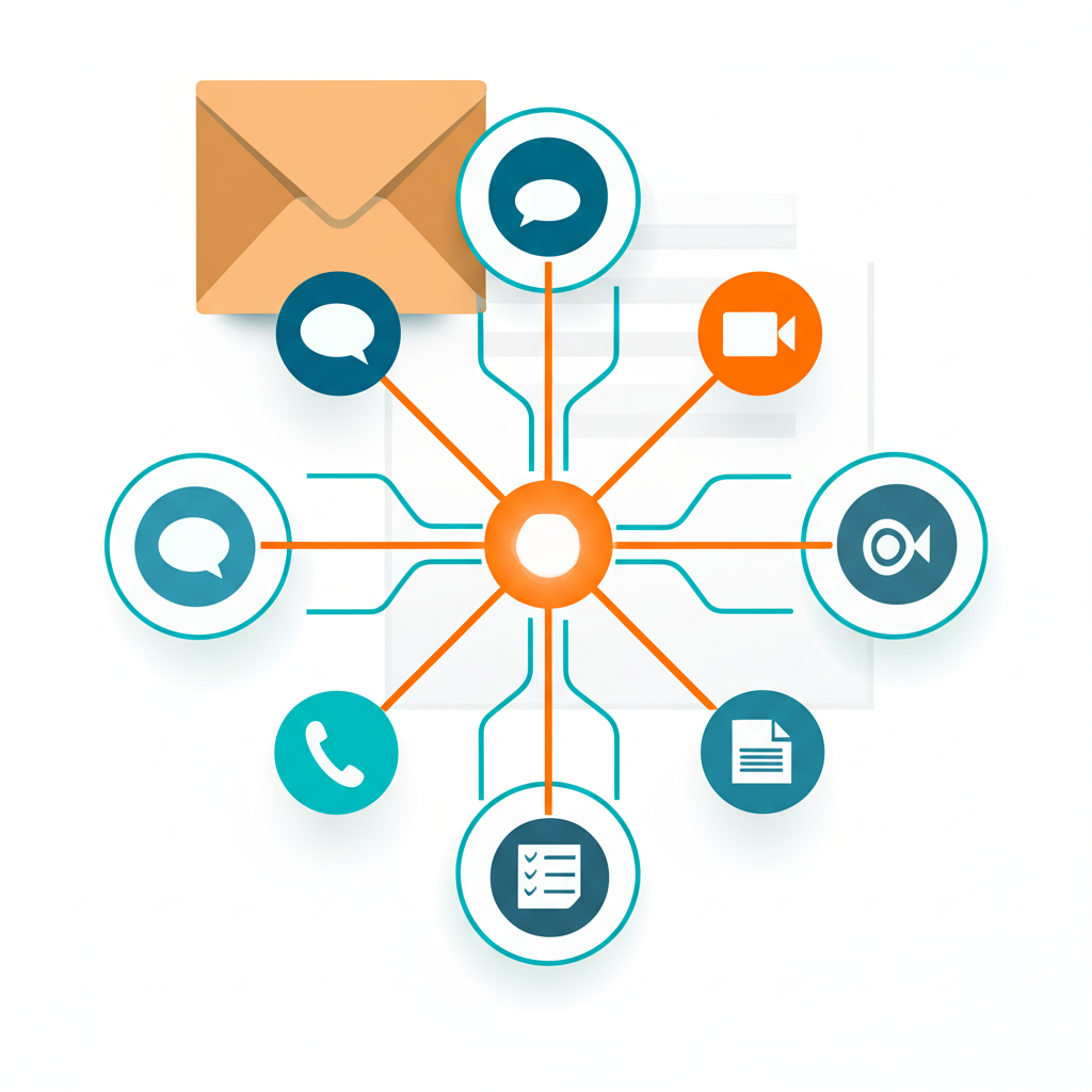 Современные альтернативы электронной почте для делового общения, представленные в виде схемы с иконками.