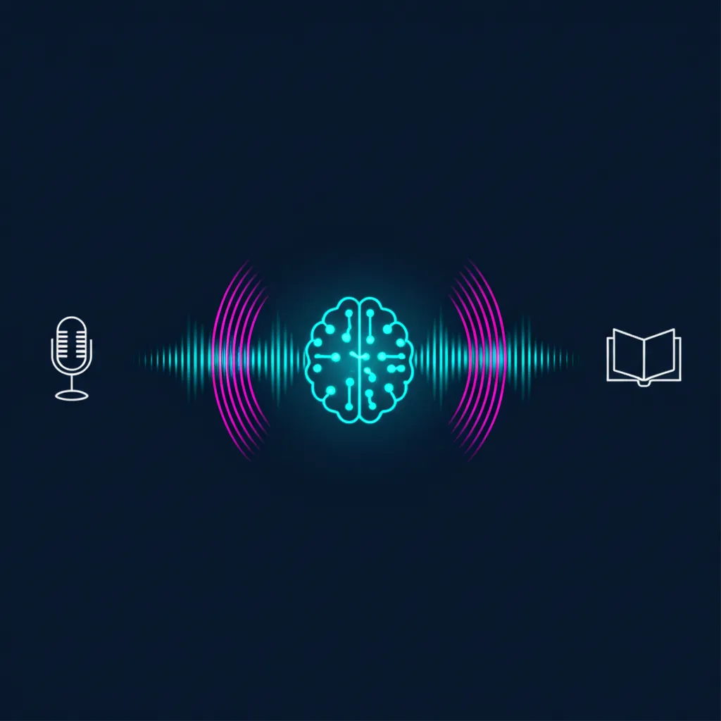 Технологии аудио ИИ подкасты аудиокниги в виде нейросети, создающей звуковой контент.