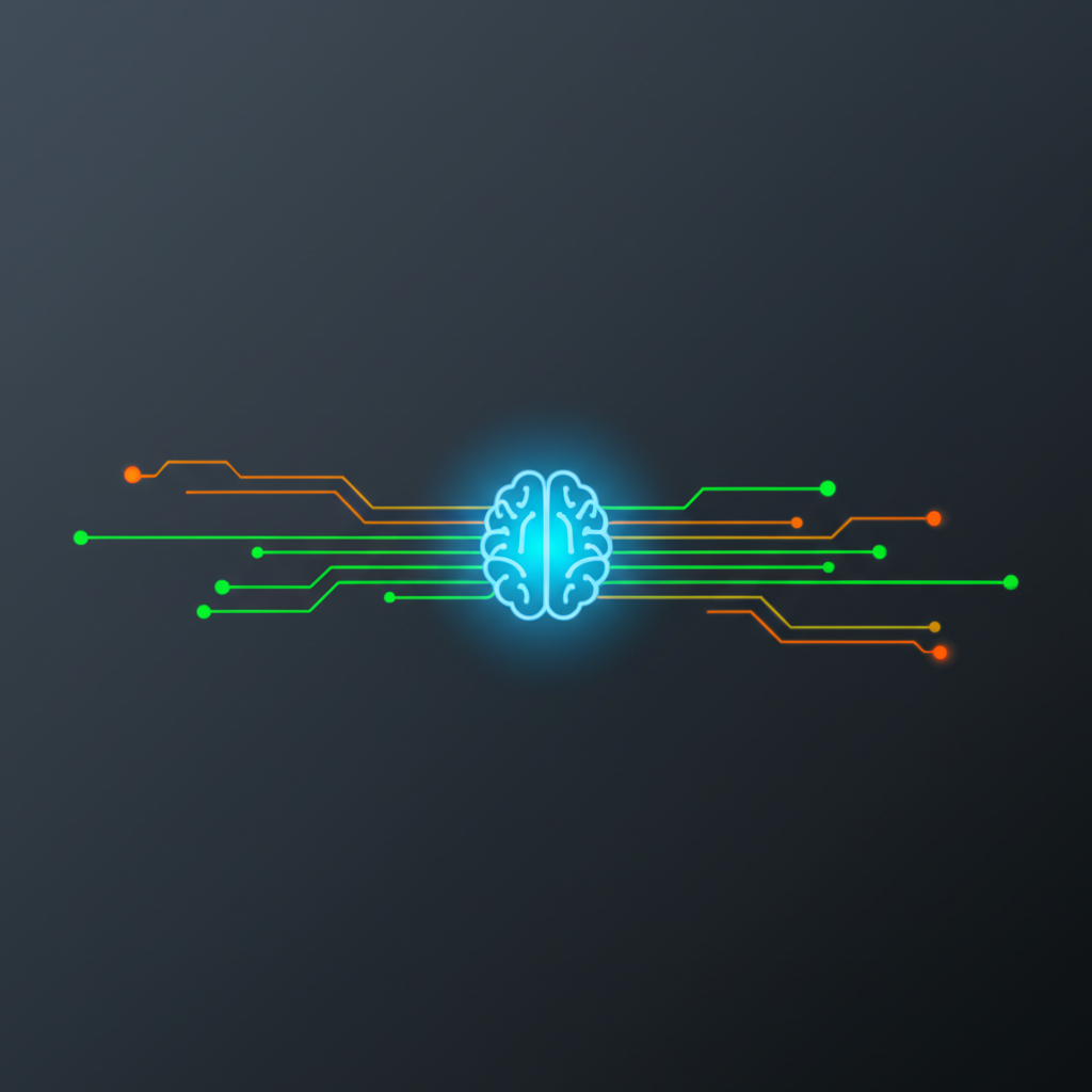 Абстрактная иллюстрация, демонстрирующая аутсорсинг data science: дополнение внутренних возможностей за счет интеграции внешних потоков данных.
