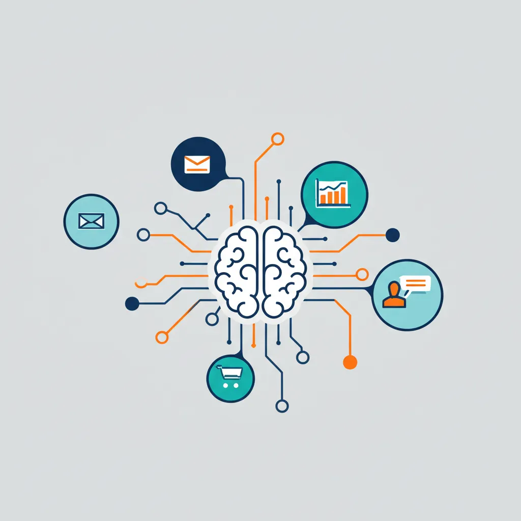 Автоматизация маркетинга, руководство для начинающих, представленная в виде схемы работающих вместе процессов.