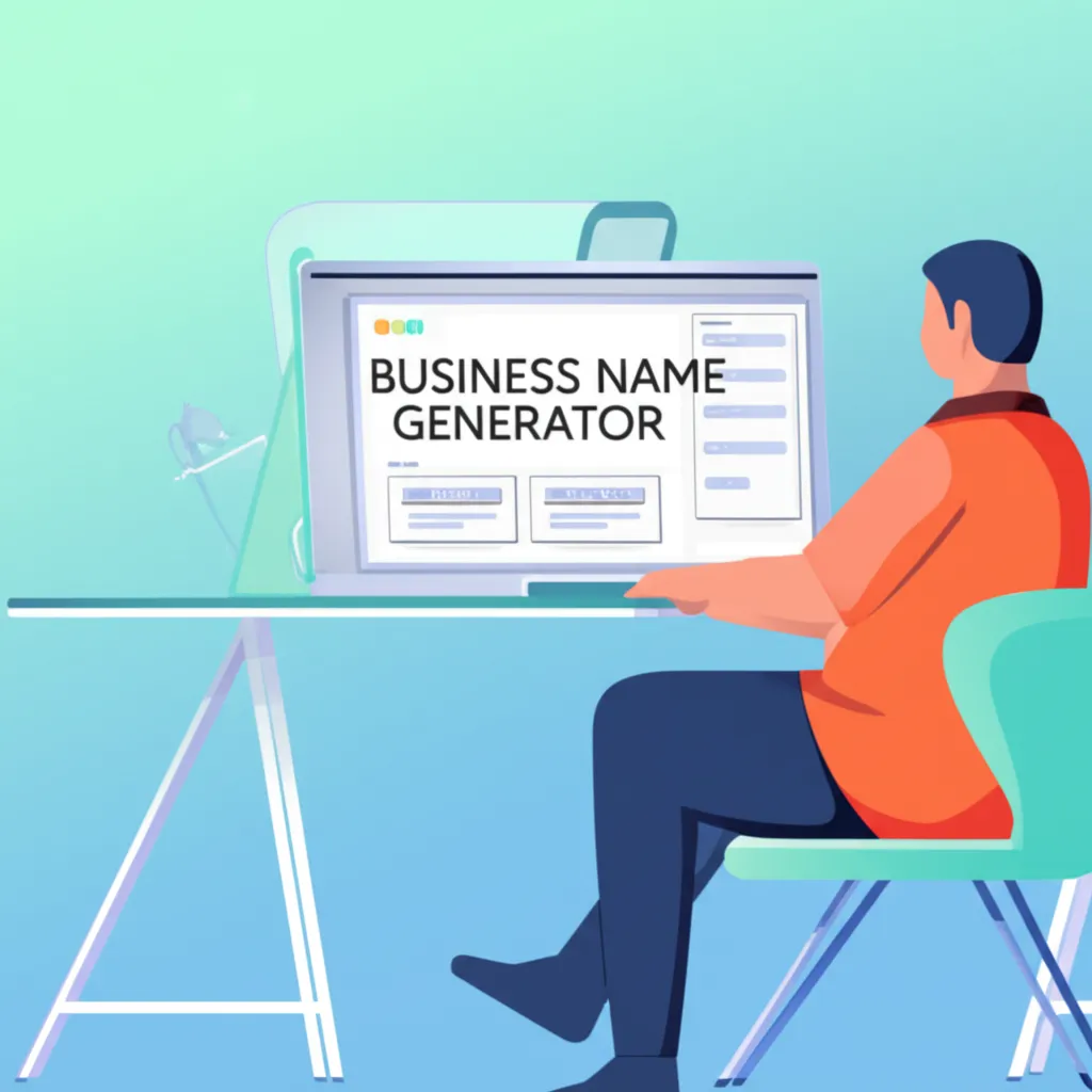Человек использует на ноутбуке бесплатные генераторы названий бизнеса 2025 для поиска идей.