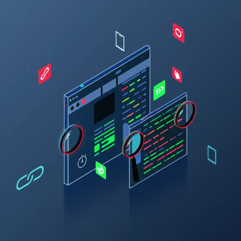 Иллюстрация, где показаны бесплатные SEO сервисы аудит ошибок сайта в действии.