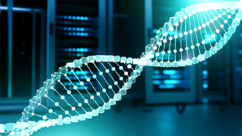 Цифровая визуализация ДНК, иллюстрирующая биомедицинские датасеты и их анализ