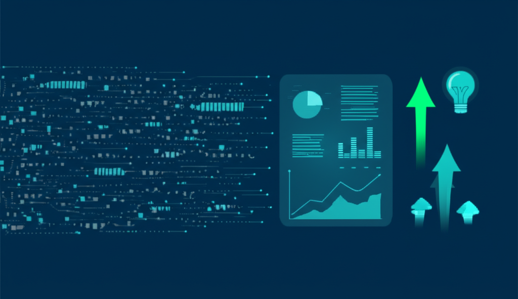 Инфографика, иллюстрирующая процесс, который описывает бизнес-аналитика: превращение данных в результат