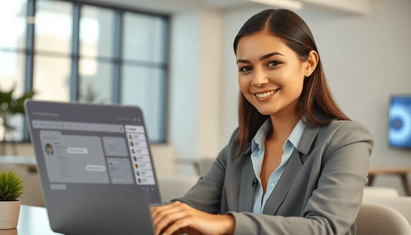 Бизнес-леди использует аналог дискорда для коммуникации команды.