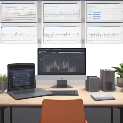 Современное рабочее место специалиста, изучающего Аналитика данных курсы с мониторами и графиками