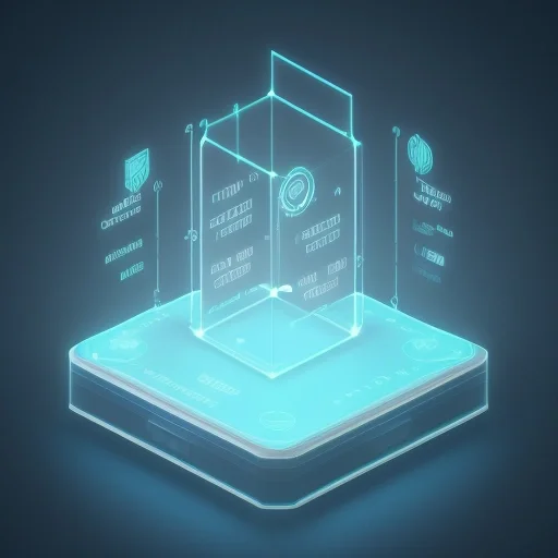 Схематичная 3D визуализация процесса Api интеграция платежи в современном финтех-приложении с элементами безопасности.