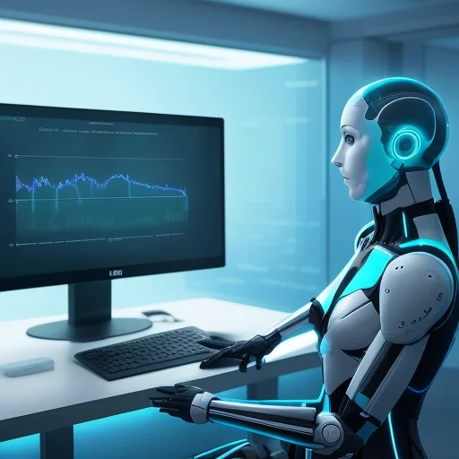 Современный офис, где Автоматизация поддержки показана через взаимодействие человека и голографического ИИ-интерфейса