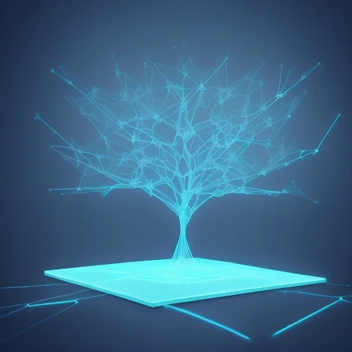 Схематичное изображение Git версионирование в виде светящихся веток кода в современном технологичном интерфейсе.