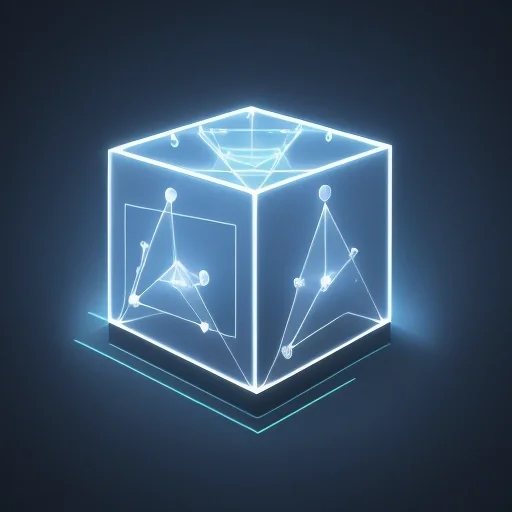 Визуализация структуры Javascript promise в виде светящихся узлов данных в футуристичном интерфейсе