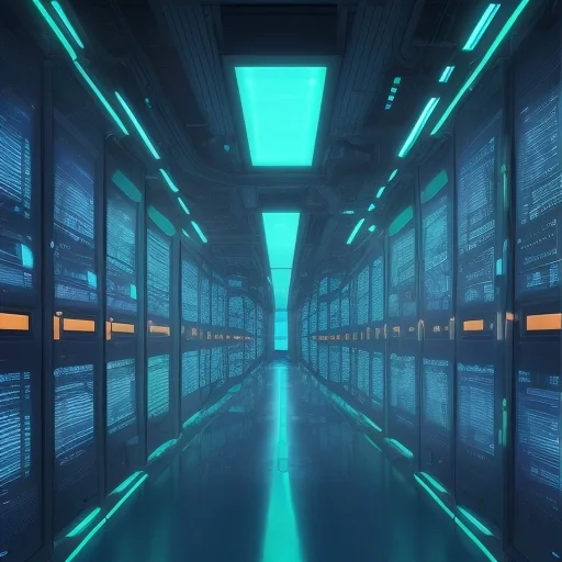 Схема и код Linux nginx конфигурация на фоне современного серверного оборудования в дата-центре