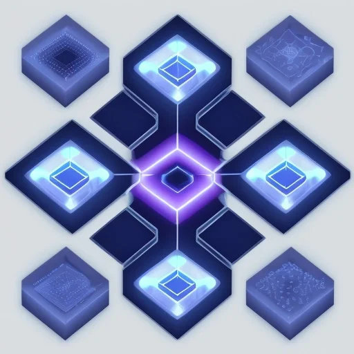 Схематичное изображение работы Machine learning алгоритмы в виде светящейся нейронной сети и потоков данных