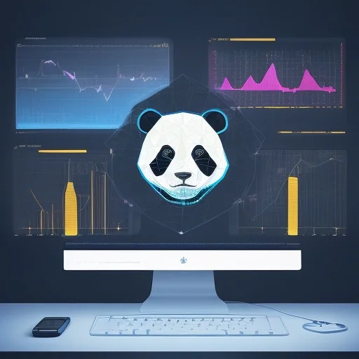 Цифровая визуализация процесса Machine learning pandas в футуристическом интерфейсе аналитика данных