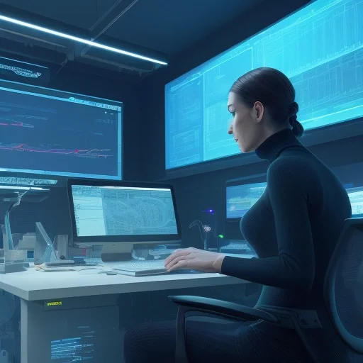 Специалисты анализируют Machine learning проекты на современных экранах с визуализацией нейронных сетей и данных