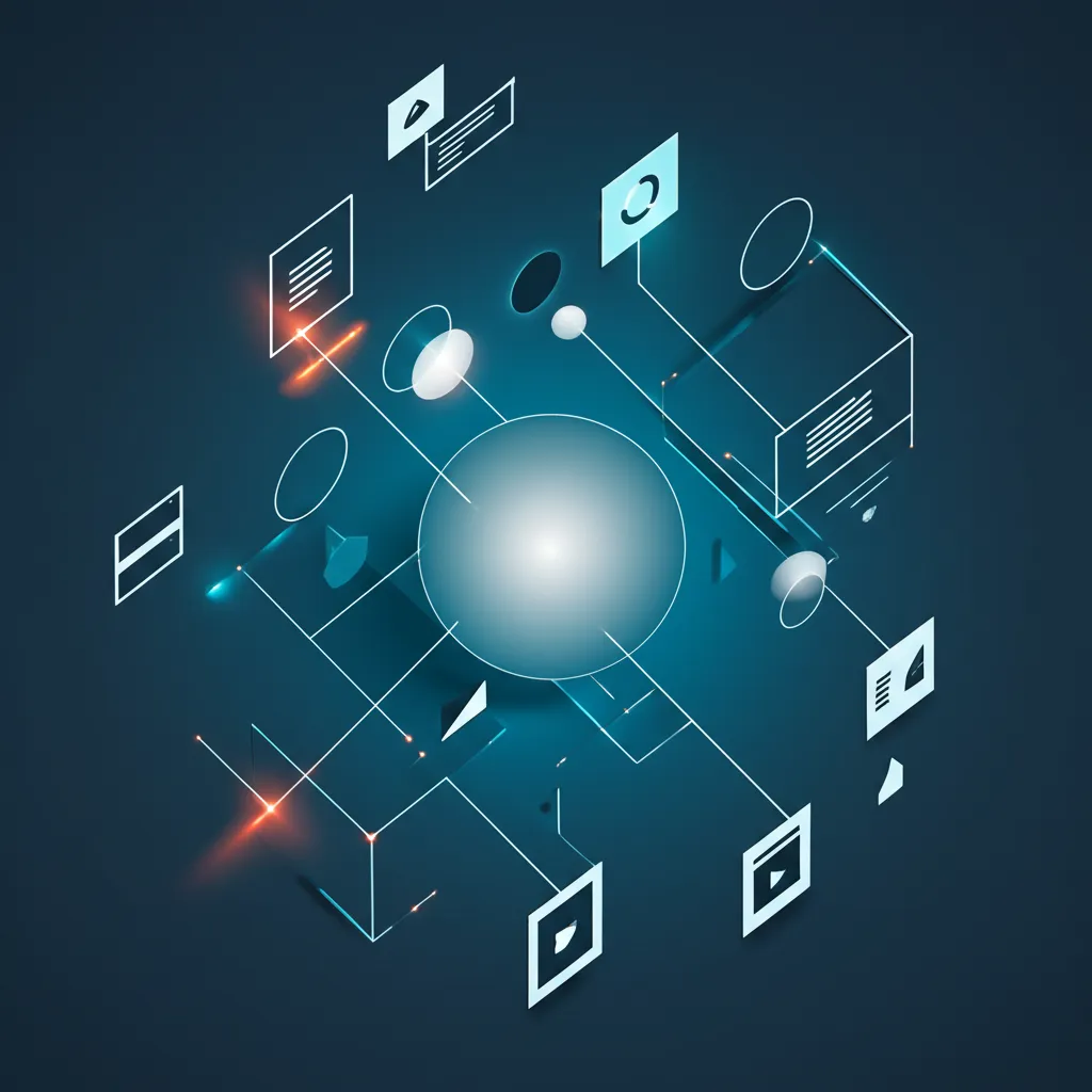 Абстрактная визуализация, демонстрирующая различные части контента для аудитории в виде связанных геометрических фигур.