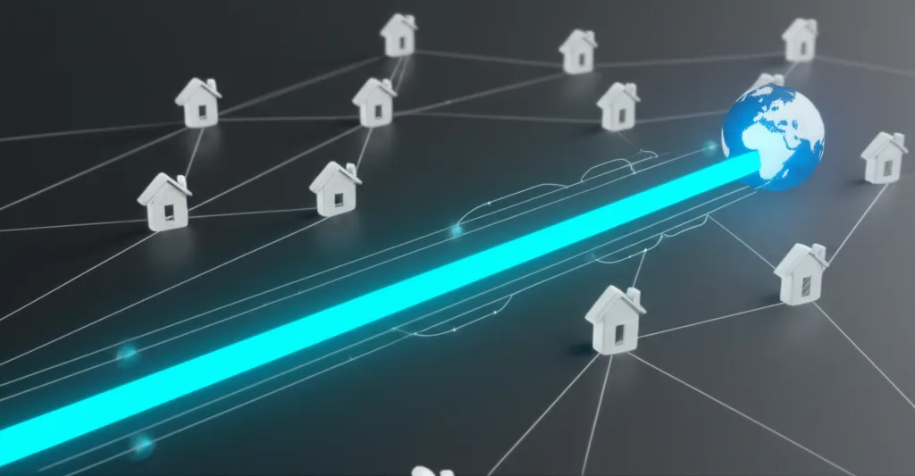 Схематичное изображение, объясняющее, что такое residential прокси и как они обеспечивают анонимное соединение через сеть домашних IP-адресов.