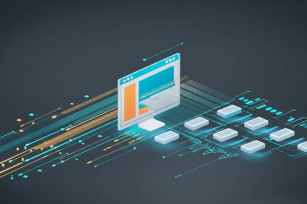 Абстрактная визуализация, объясняющая, что такое веб-парсинг: данные извлекаются из веб-страницы и структурируются.