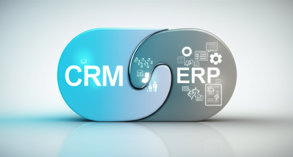 Инфографика, раскрывающая суть выбора CRM vs ERP для бизнеса и их интеграции.