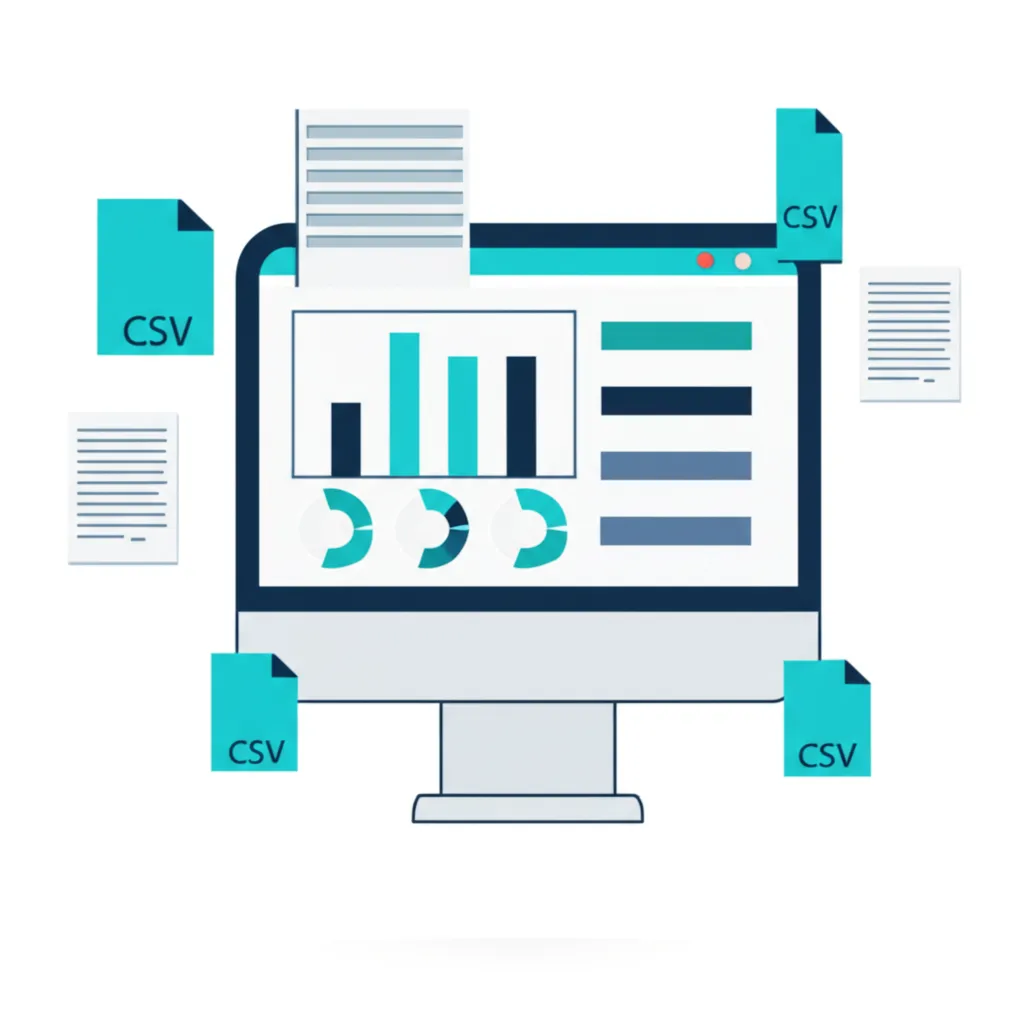 Стилизованное изображение, где представлен csv датасет для анализа на экране компьютера