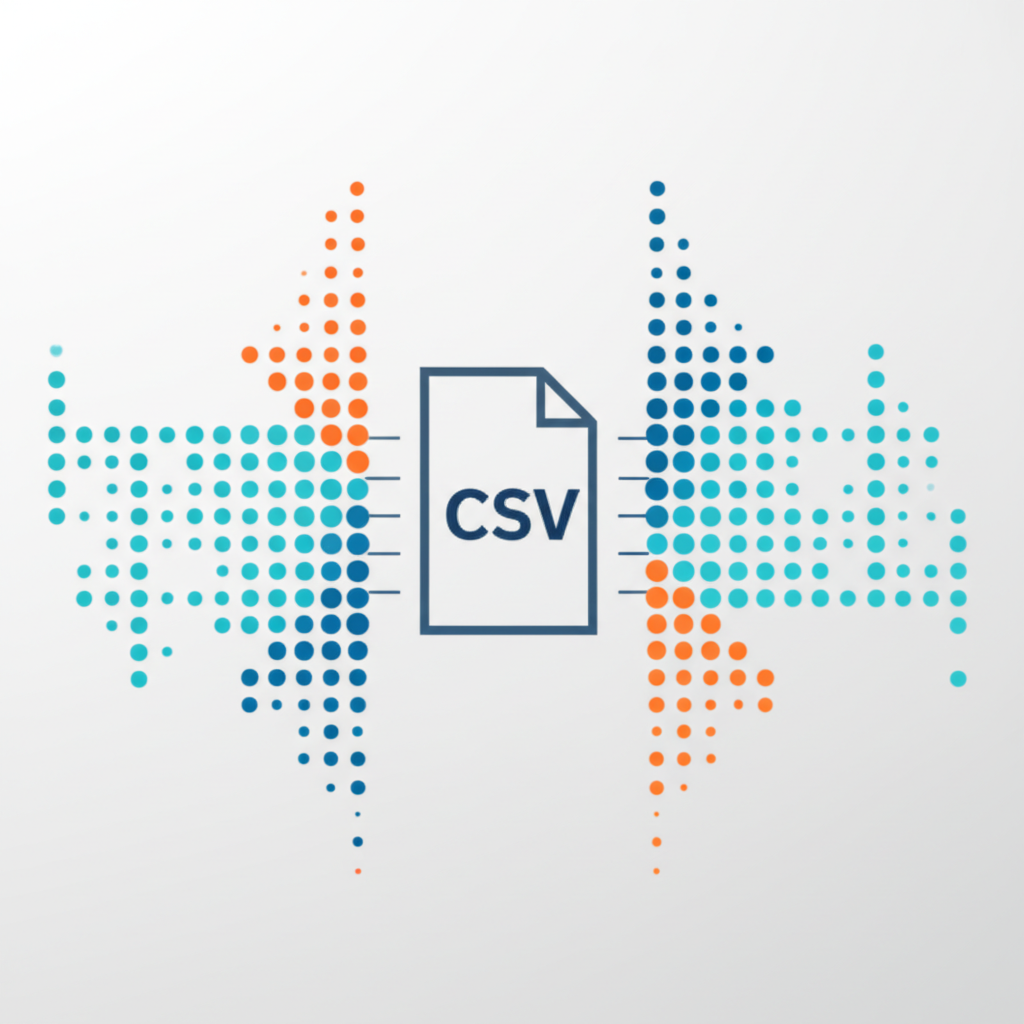 Абстрактное изображение, где показаны csv файлы примеры датасета в виде упорядоченных строк данных