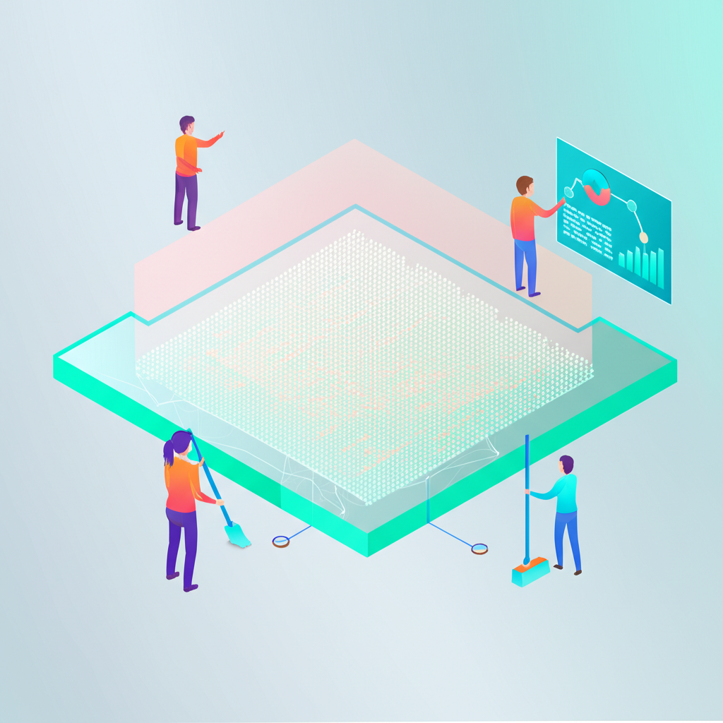 Абстрактное изображение, иллюстрирующее датасеты данных таблицы и процесс их анализа.