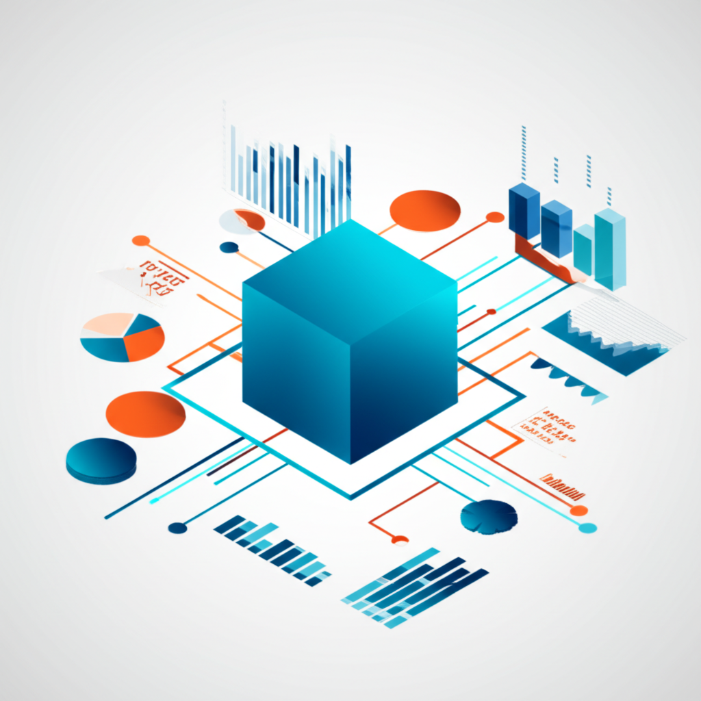 Абстрактная визуализация, иллюстрирующая датасеты для анализа рынка в виде графиков и связанных данных.
