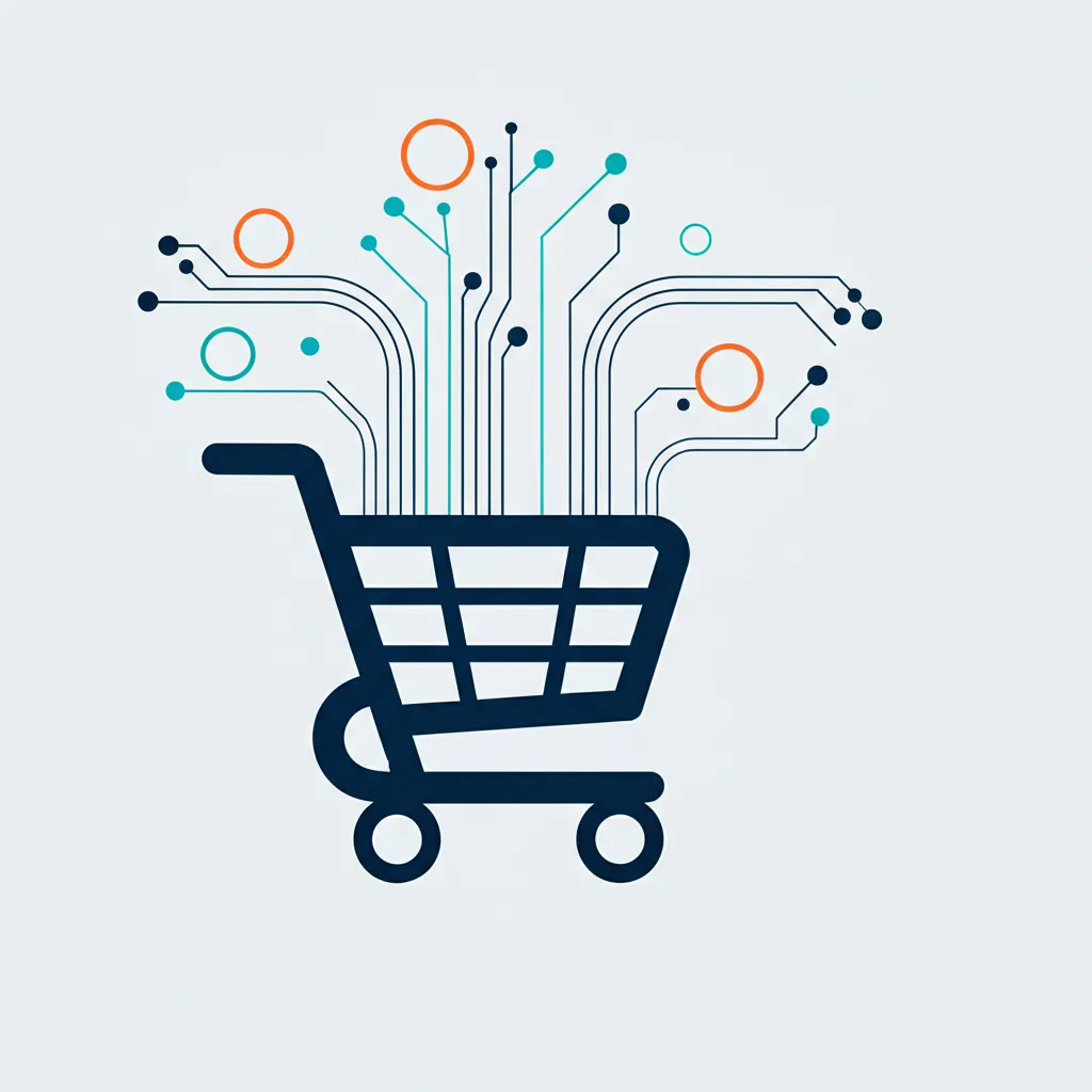 Абстрактная визуализация, показывающая, как датасеты для ecommerce преобразуются в бизнес-решения.