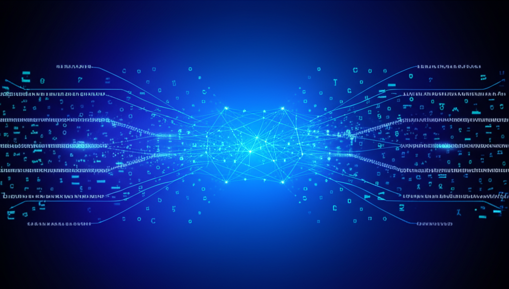 Абстрактная визуализация нейронной сети, которую питают датасеты для NLP