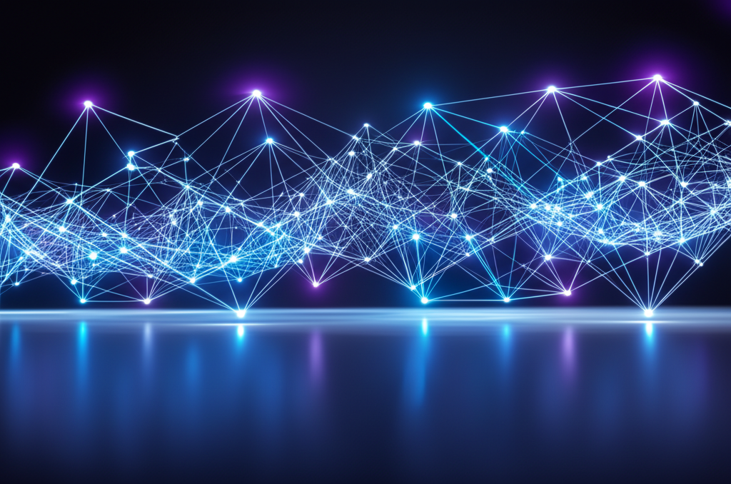 Абстрактная визуализация данных, представляющая датасеты для обучения моделей