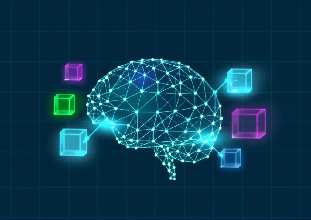 Абстрактное изображение, символизирующее датасеты для обучения нейросетей в виде светящихся кубов данных.