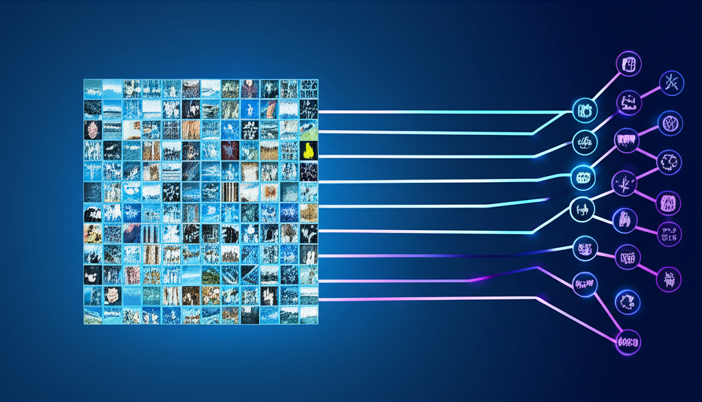 Визуализация того, как датасеты изображений используются для тренировки искусственного интеллекта.