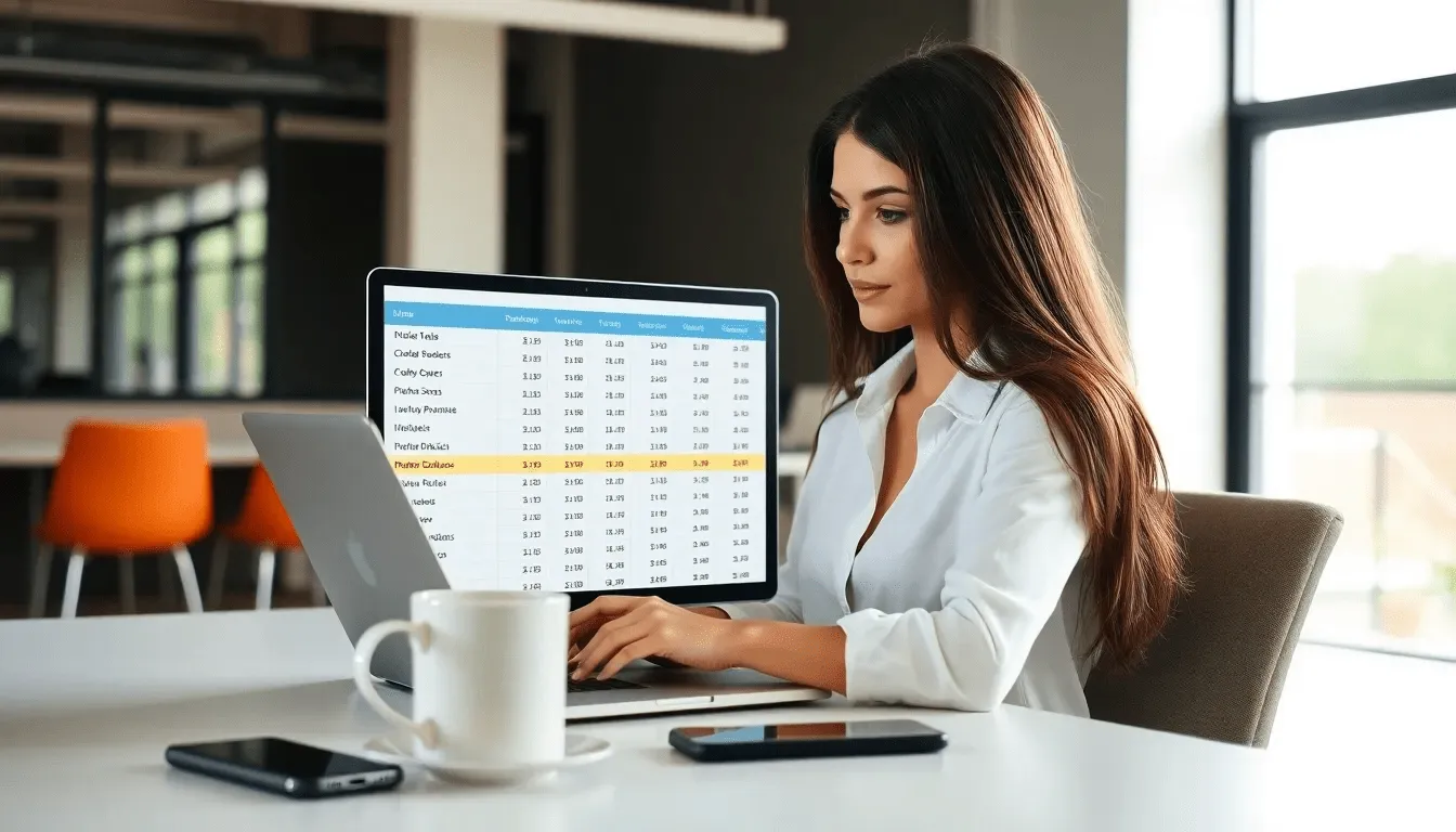 девушка-аналитик работает за ноутбуком, изучая бесплатные инструменты парсинга в малом бизнесе
