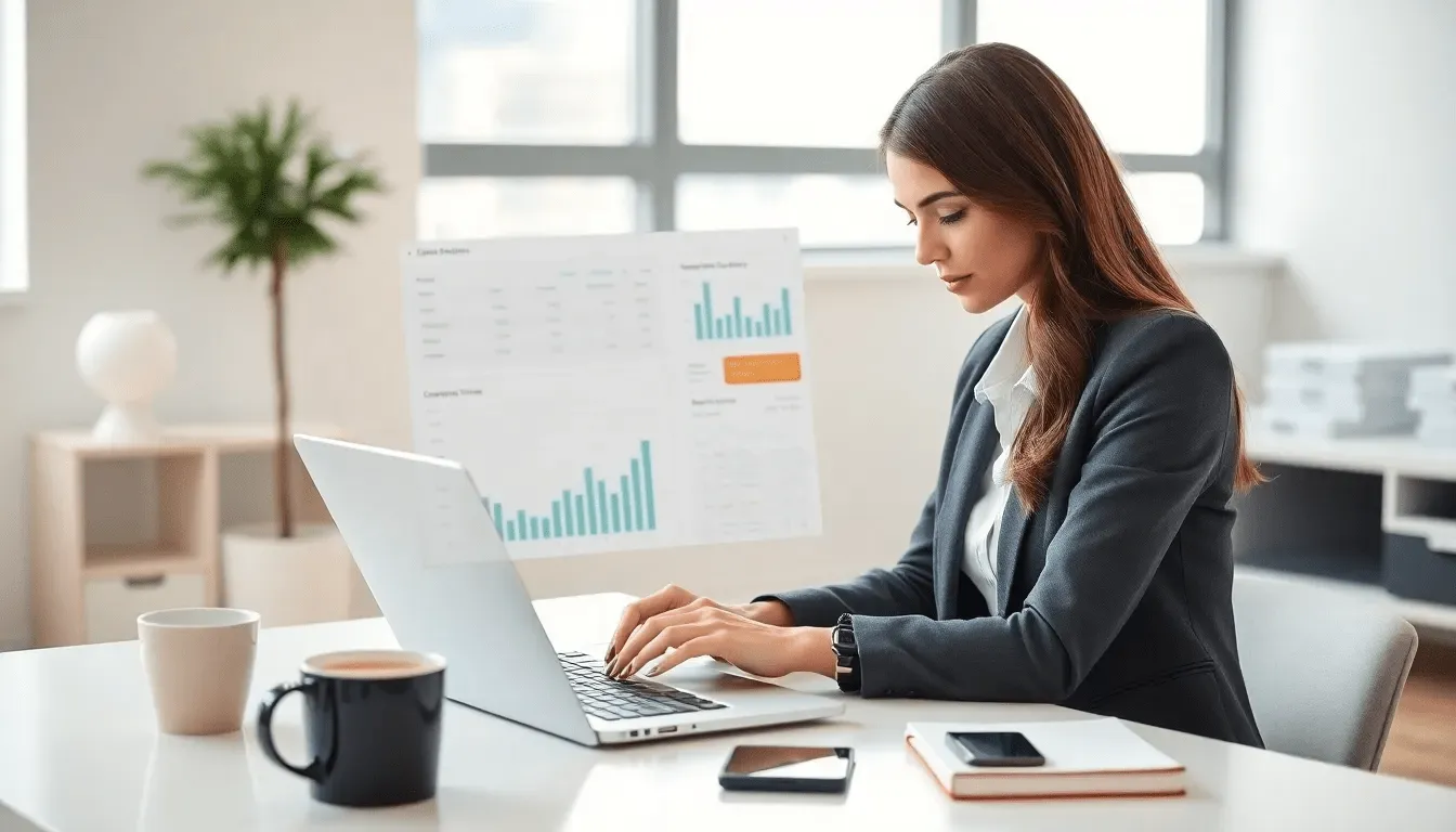 девушка предприниматель анализирует парсинг цен на ноутбуке для e-commerce задач