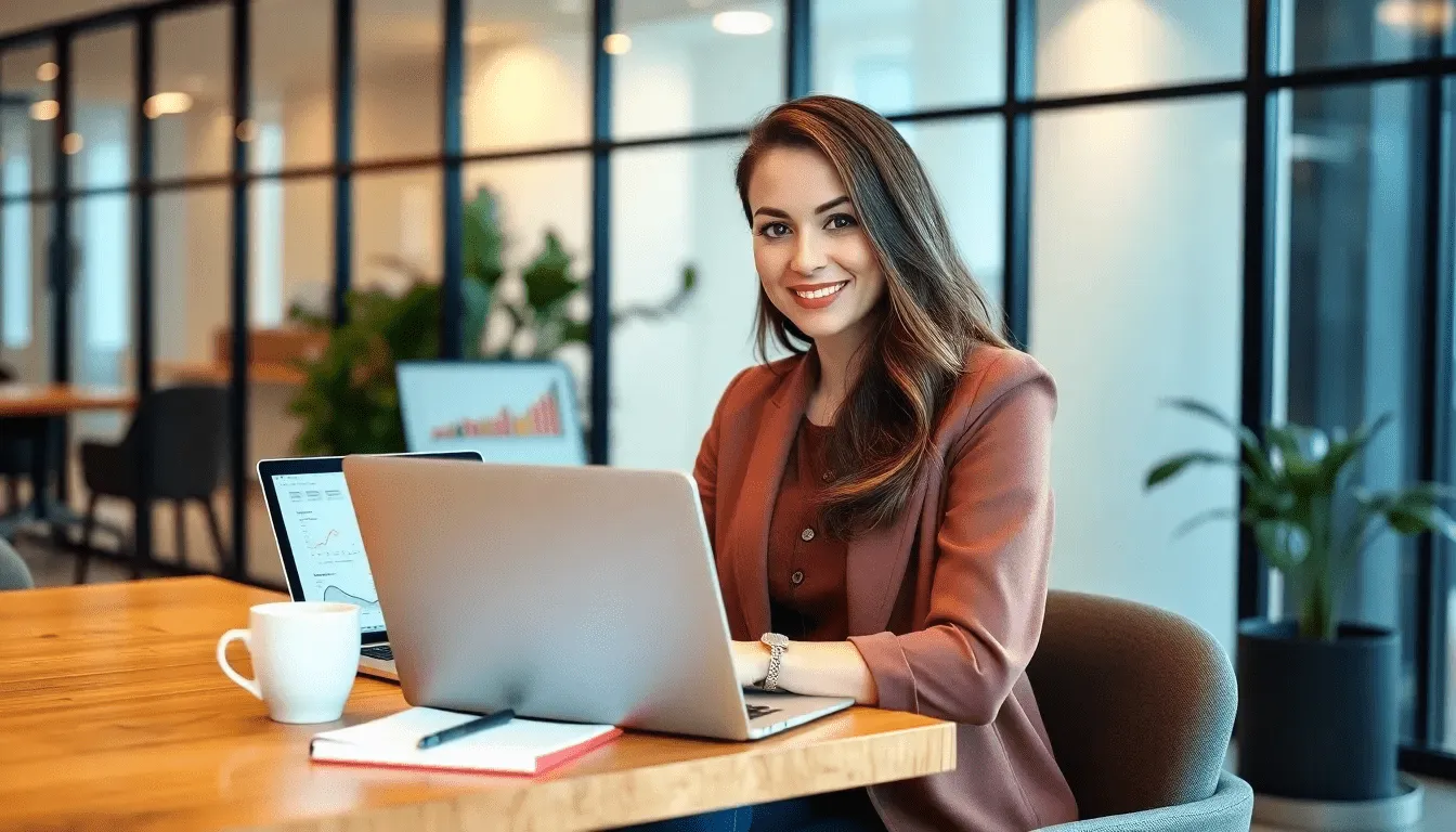 Девушка-предприниматель работает за ноутбуком, изучая аналог яндекса для онлайн-бизнеса