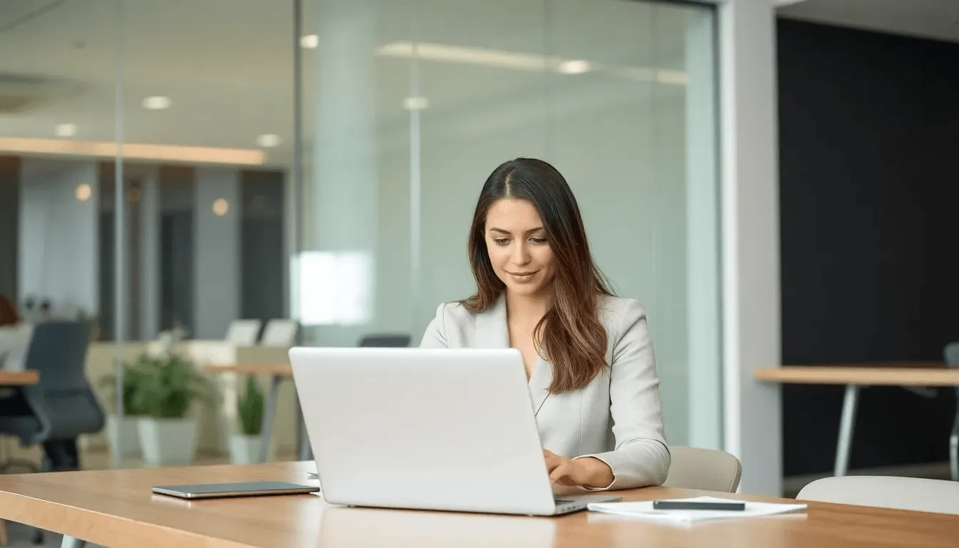 девушка работает за ноутбуком, обсуждая рекламу интернет-магазина