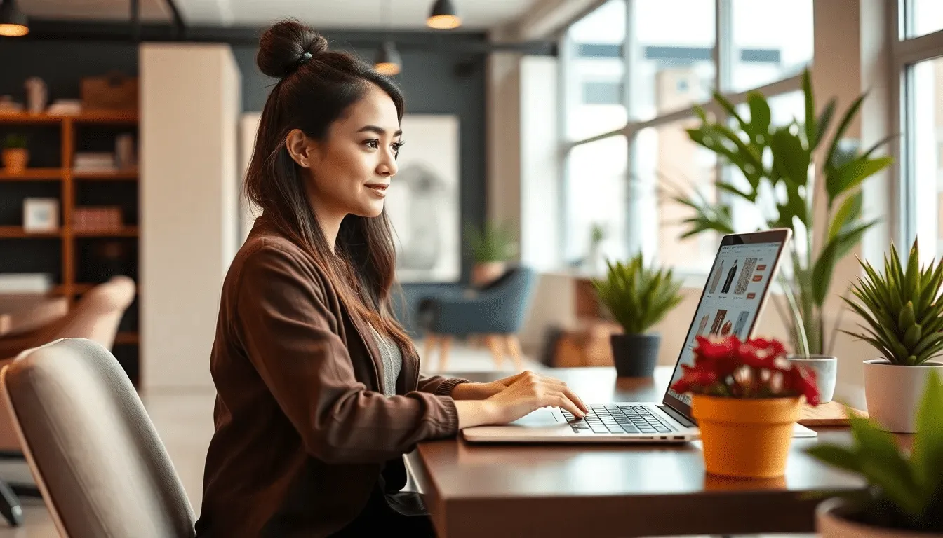 Девушка-стартапер работает над платформой для интернет-магазина.