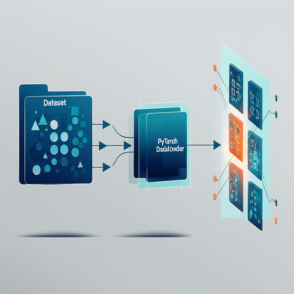 Иллюстрация процесса работы data loader pytorch датасет, показывающая загрузку и обработку данных для нейронной сети.