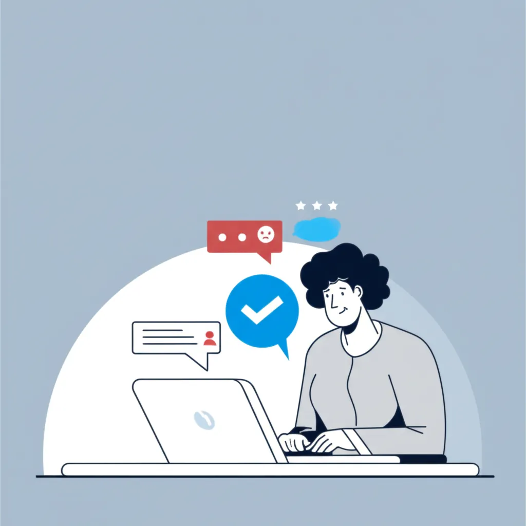 Профессиональная реакция на негативные отзывы клиентов: специалист calmly отвечает на комментарий в интернете.