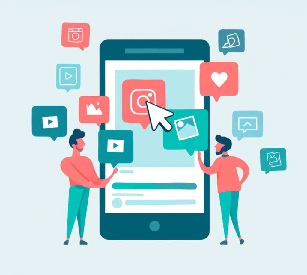 Схематичное изображение процесса, иллюстрирующее использование пользовательского контента Instagram для маркетинга.