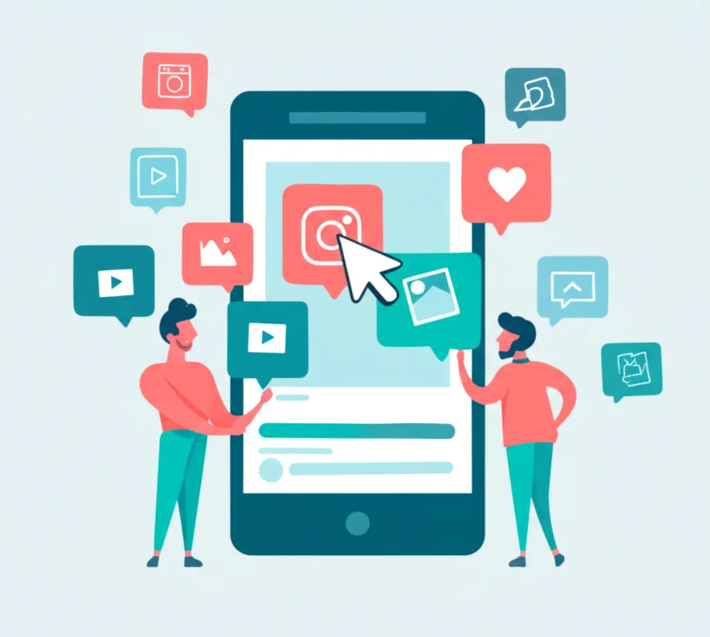 Схематичное изображение процесса, иллюстрирующее использование пользовательского контента Instagram для маркетинга.