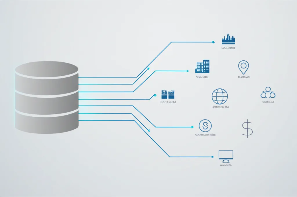 Схематичное изображение, иллюстрирующее обогащение базы компаний для рассылок новыми типами данных.
