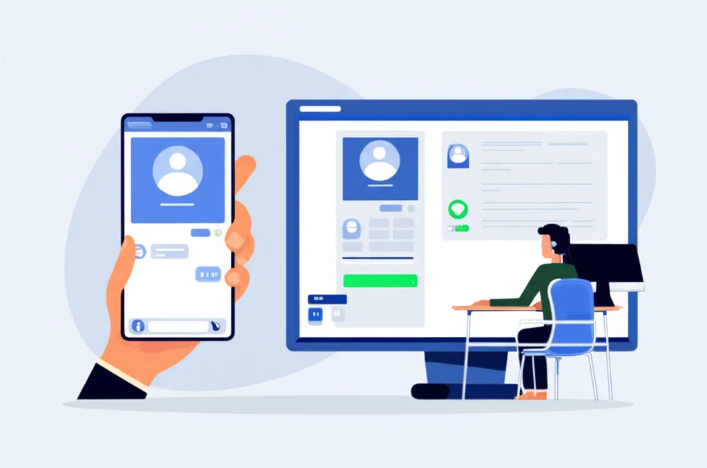 Качественное обслуживание клиентов через Facebook Messenger: иллюстрация взаимодействия оператора и покупателя.