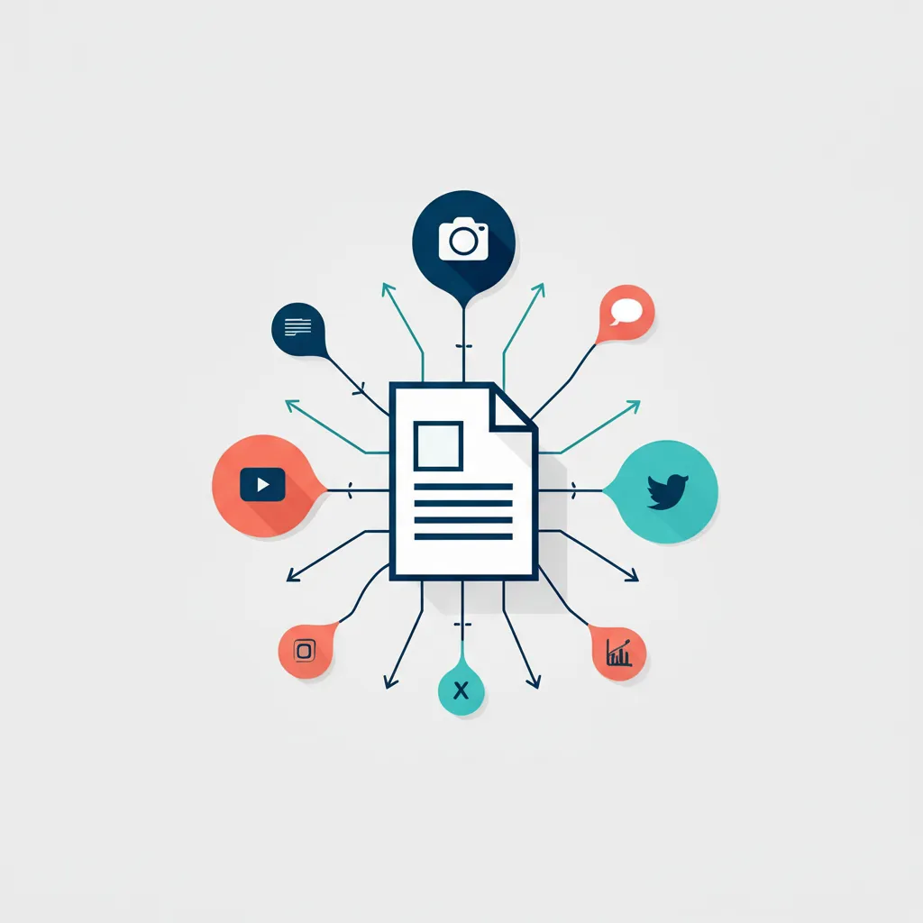 Иллюстрация, показывающая перепрофилирование длинноформатного контента для соцсетей из одного источника в разные форматы.