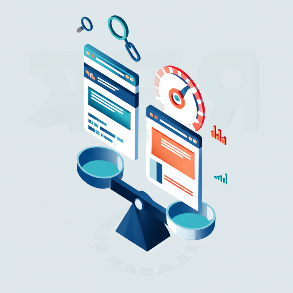 Инфографика, иллюстрирующая сравнение сайта с конкурентом Яндекс по ключевым SEO-метрикам.