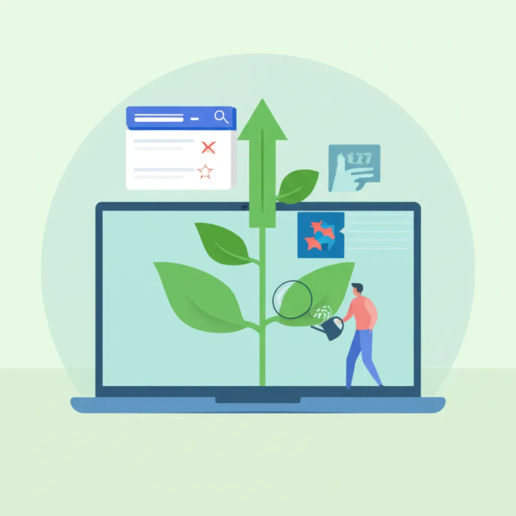 Человек, применяющий советы по SEO для роста позиций сайта в поисковой выдаче.