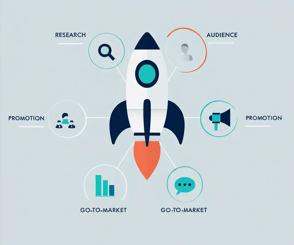 Современные тактики продуктового маркетинга на схеме, иллюстрирующей этапы запуска продукта.