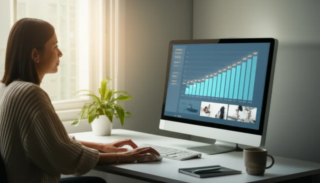 Практическое применение генеративный ии для малого бизнеса: предприниматель использует AI-интерфейс для анализа данных и маркетинга.