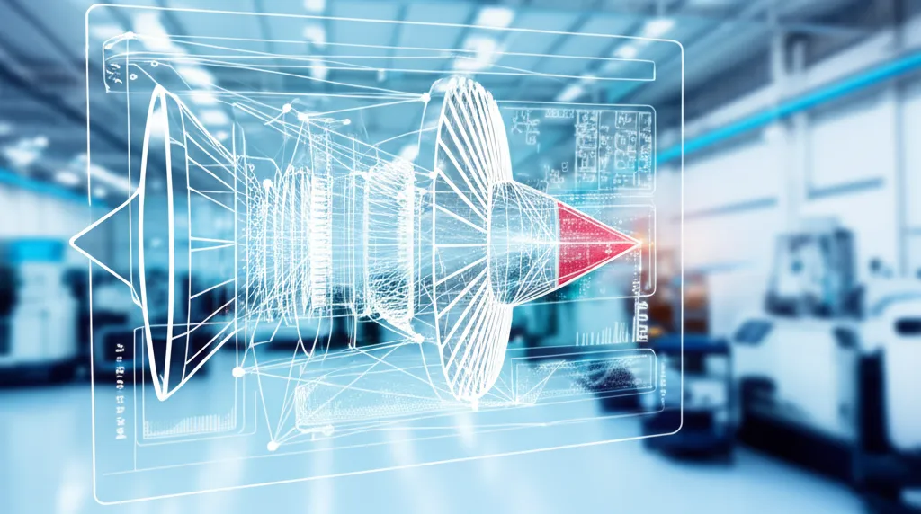 Визуализация работы системы, где генеративный ИИ в обслуживании: предсказание поломок анализирует состояние промышленного оборудования.