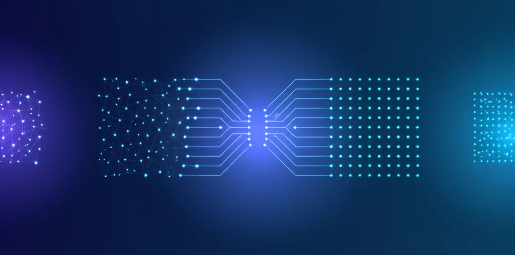 Абстрактная визуализация процесса, где происходит генерация синтетических данных для машинного обучения.